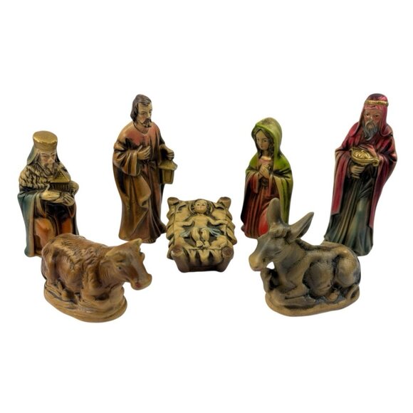 Vintage Handpainted Nativity Set – Made in Japan With  *Vintage 60\'s Handpainted Nativity Set Made In Japan Mid Century 7 Pc Christmas